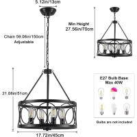 Lámpara de araña negro 8 Luces Lamparas De Techo Salon Lamparas de araña estilo vela con rueda de carro, lámparas rusticas Vintage lámpara colgante para comedor porche cocina dormitorio - details 20