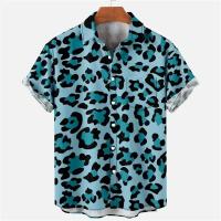 Camisa hawaiana, estampado de leopardo, top casual de manga corta, solapa de hombre, camisa de moda Aloha - details 3