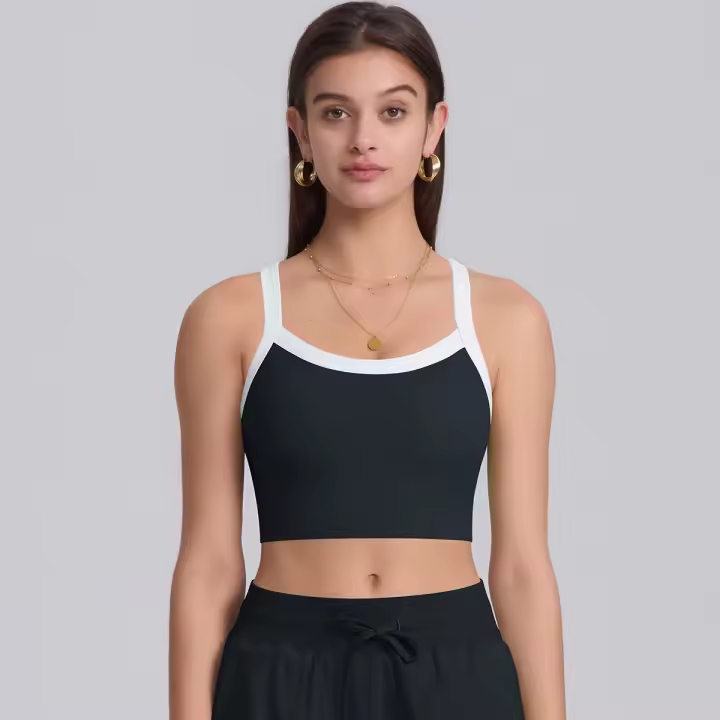 Sujetador deportivo de nailon para mujer, camiseta sin mangas de color sólido, transpirable, de secado rápido - 1