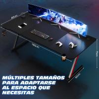 Mesa de Juegos Gamer Z Ergonómica Fibra de Carbono Negro 120 x 60 cm Ideal para Ordenador con Soporte para Auriculares - details 16