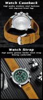 Reloj de cuarzo multifunción para hombre, cronógrafo de aviación, correa de cuero genuino, resistente al agua, luminoso, informal - details 7