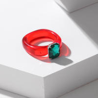 Anillos de resina coloridos de moda 2024 para mujer, anillos acrílicos simples vintage con diamantes de imitación, anillos geométricos de plástico estilo hip hop, joyería. - details 3