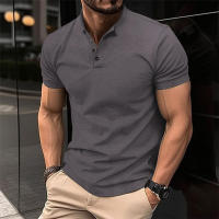 Polo de manga corta para hombre, camiseta informal de talla grande Henley con cuello, color beige, rojo, verde, 2xl - details 2