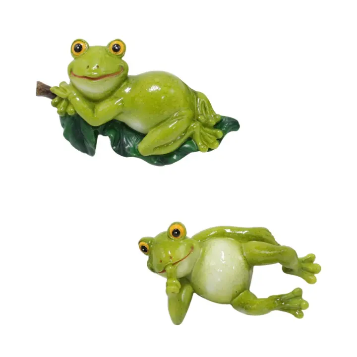 Conjunto de figuritas de rana pequeña de dibujos animados, adornos de bonsái de rana artesanal, artesanías de resina, figuritas de rana trepadora, maceta - 1