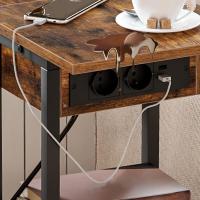 Mesa Auxiliar con Estación de Carga, Mesa de Centro Abatible en Forma de C con Ruedas y Estante de Almacenamiento, Puertos USB Tomas Corriente, para Salón Dormitorio, Greige y Negro EBG022SF01 - details 14