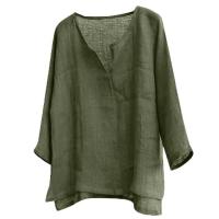 Nueva camisa holgada informal de manga larga de Color sólido de verano y primavera para hombre, Tops con cuello en V, talla S-3XL - details 1