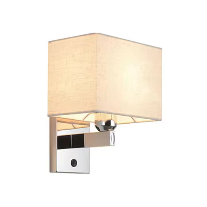 Lámpara de pared led para cabecera de dormitorio, luz de pared moderna para Proyecto de habitación de Hotel con interruptor, nuevo estilo chino, pantalla de tela Beige - 1
