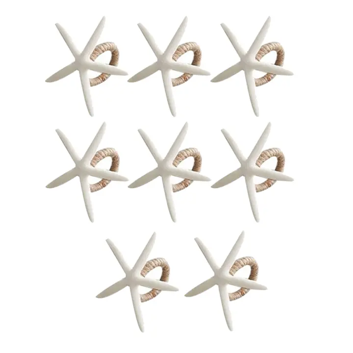 Juego de anillos de servilleta hechos a mano, soporte de anillo de servilleta de estrella de mar de imitación blanca para boda, fiesta, mesas de comedor, 8 Uds. - 1