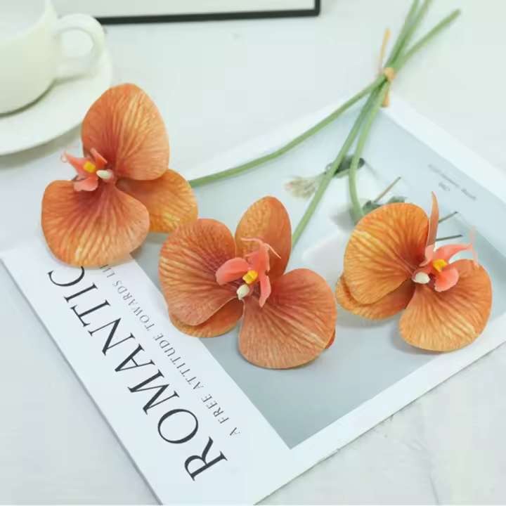 3 unids/pack 9 cabezas flor de simulación 98cm planta de tacto Real flor de Phalaenopsis falsa 3D alambre de hierro forro interior flor de seda - 1