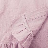 Camisa de algodón y lino de Color liso para mujer, con solapa y botones, manga corta con dobladillo, Top informal holgado, ropa de calle de otoño - details 4