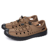 Sandalias para hombre, novedad de verano 2025, zapatos casuales de cuero hueco para hombre, zapatos antideslizantes con agujeros para conducir, sandalias de cuero de fondo suave para hombre - details 10