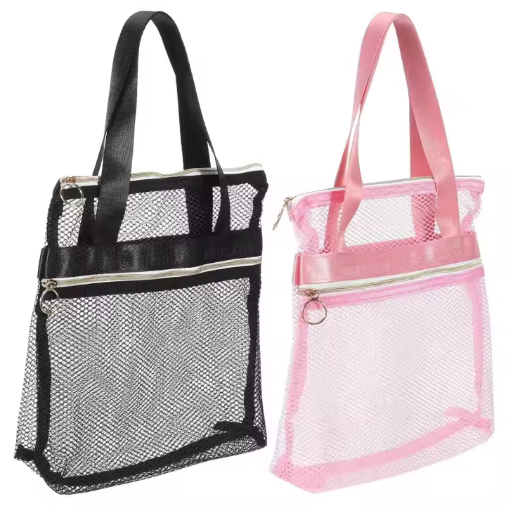 Bolsa de playa de malla portátil, organizador multifuncional de artículos de tocador, bolsa de almacenamiento para cosméticos de ducha, bolsa de viaje transparente para lavado y baño - 1