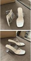 Alpargatas, cuña, tira transparente, tacones altos, desgaste de las mujeres, nueva moda, cabeza redonda, tacón grueso, Internet, celebridad, zapatillas de cristal, sandalias de las mujeres - details 20