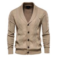 Cárdigan de algodón Argyle para hombre, cárdigans informales de un solo pecho de Color sólido para negocios, suéter de moda de invierno para hombre - details 1