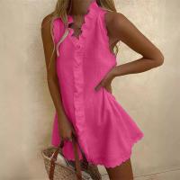 Minivestido informal de lino blanco con cuello en V y borlas para mujer en verano - details 3