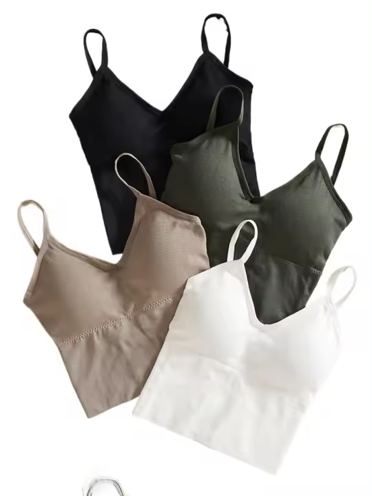 Conjunto De 4 Sujetadores Deportivos De Color Sólido Con Escote En V, Top Corto De Entrenamiento Cruzado Para Correr Y Hacer ejercicio - 1