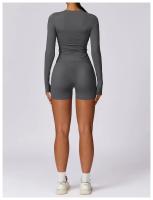 Conjunto de Yoga de 2 Piezas para Mujeres Ropa Deportiva de Gimnasio Leggings Fitness Top Corto de Manga Larga Pantalones Deportivos Traje de Entrenamiento Material de Lining Nylon Temporada Primavera/Verano - details 15