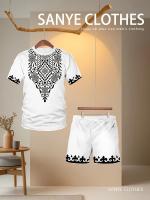 Conjunto de ropa deportiva informal de talla grande para hombre: camiseta de manga corta con estampado floral y pantalones cortos con bolsillo con cordón, mezcla de poliéster, lavable a máquina, TALLA GRANDE - details 0