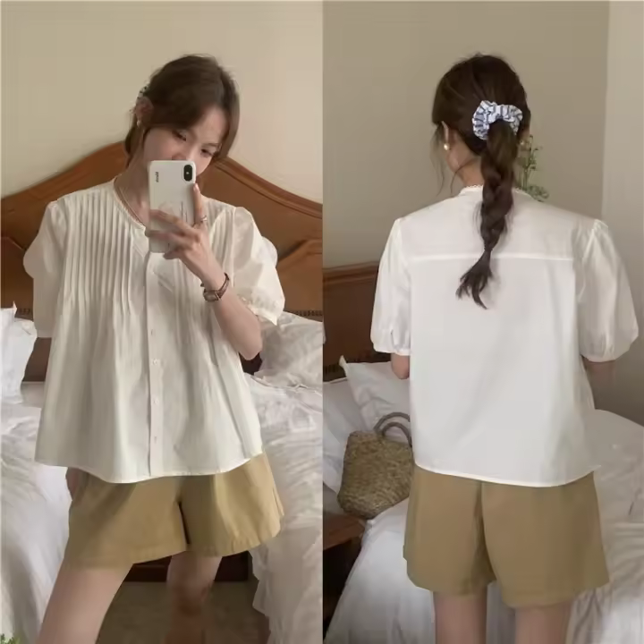 Blusa de verano para mujer, camisa de primavera, blusa para mujer, Blusas largas de gasa, informales, elegantes, Vintage, de manga larga, holgada de gran tamaño, blanca - 1