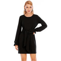 Europa, América Primavera y verano Moda Nueva ropa de mujer Tallas grandes Color sólido Manga larga Cordón Vestido casual Falda - details 12