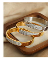 Pulsera de Maple inoxidable de Cristal Cuadrada circón de color circular de Doble forma pulsera de Puño simple de Oro para Mujeres accesorios de joyería - details 7