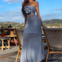 Vestido Halter de Punto para Mujer Ajustado, con Cortes en Tira, Sin Mangas, Transparente, Flor 3D - details 5