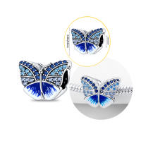 Abalorio de mariposa rosa, Pulsera Original de Plata de Ley 925 para la fabricación de joyas - details 1
