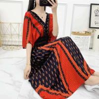 Casual bohemio estilo nacional con cuello en V cintura elástica gran Swing impreso verano Falda larga mujer vestido ropa - details 44