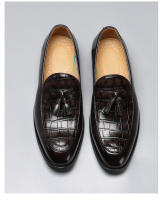 Británico pequeños zapatos de cuero de los hombres jóvenes puntiagudo borla beanie zapatos mocasines - details 7