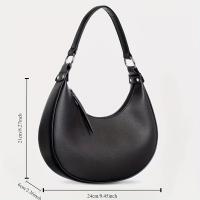 1 bolso de hombro elegante de piel sintética para mujer, bolso semicircular de color sólido con cierre de cremallera, correa ajustable, forro de poliéster, limpieza localizada, negro/blanco - details 5