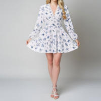 Ropa de mujer europea y americana nuevo temperamento dulce impresión con cuello en v cintura de encaje vestido corto - details 8