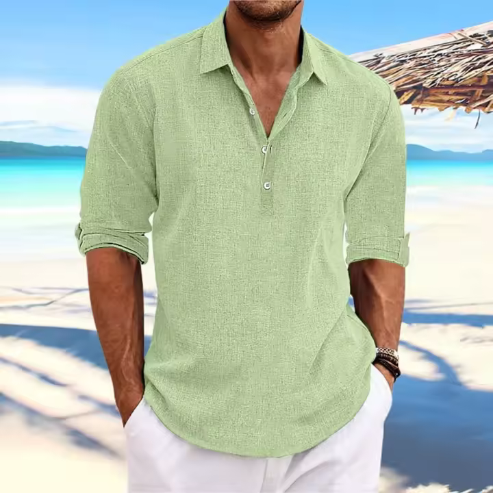 Camisa de hombre de media manga en color liso de verano con solapa, cárdigan de solapa informal de negocios talla europea para hombre - 1