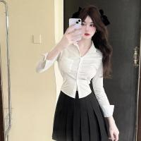 2025 camisas coreanas elegantes para mujer, ropa de calle a la moda, blusa ajustada para mujer, Tops cortos sexys informales de oficina Y2K para primavera, novedad - details 9