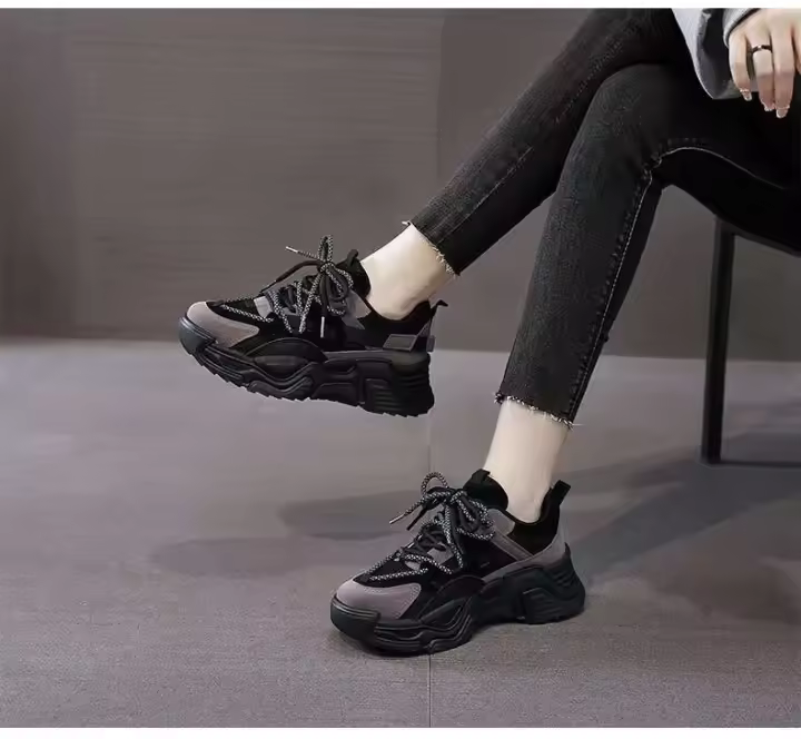 Suela de goma antideslizante con cordones para mujer, zapatos de papá de suela gruesa, zapatos para correr y caminar en el gimnasio para mujer - 1