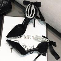 Zapatos de tacón negros para mujer, novedad de verano 2023, diseño de marca, cuentas, perlas, boda, tacones altos nupciales, zapatos sexis de punta estrecha para fiesta y baile - details 2