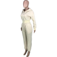 Conjunto de dos piezas de chaqueta y pantalones holgados con capucha, bolsillos y diseño de patchwork de color sólido para mujer 9318 - details 6
