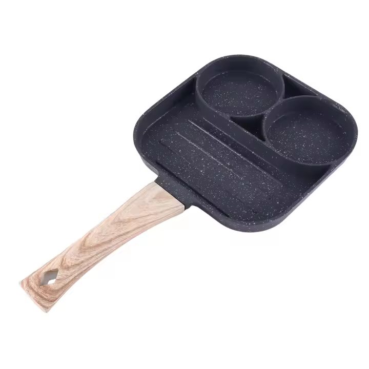 Sartén antiadherente de 2 agujeros, sartén gruesa para tortillas, huevos, tortitas, bistec, sartenes para cocinar huevos, jamón, fabricante de desayuno - 1