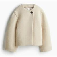 Elegante Abrigo de Lana Sólida para Mujer Cuello Redondo, Manga Larga, Ajuste Suelto, Moda de Ciudad Urbana de Otoño 2024 - details 0