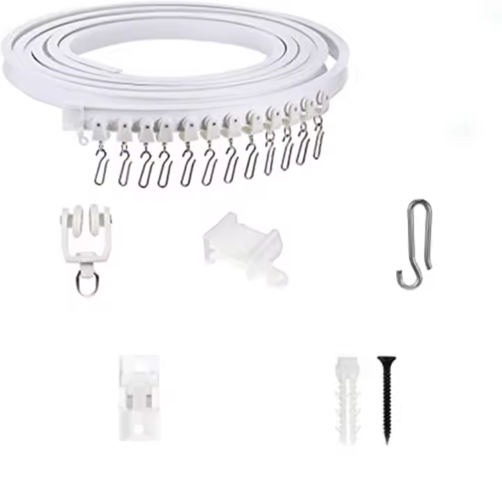 Riel de cortina de plástico blanco, accesorios de silenciador, pista Visible - 1
