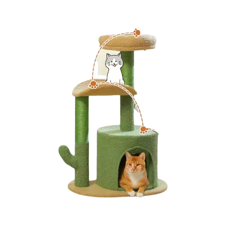 Rascador Moderno de Cactus para Gatos 78cm, Cueva de Peluche, Bola de Pompon, Cuerda de Sisal, Barra para Rascar - 1