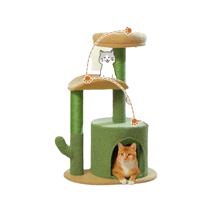 Rascador Moderno de Cactus para Gatos 78cm, Cueva de Peluche, Bola de Pompon, Cuerda de Sisal, Barra para Rascar - 1