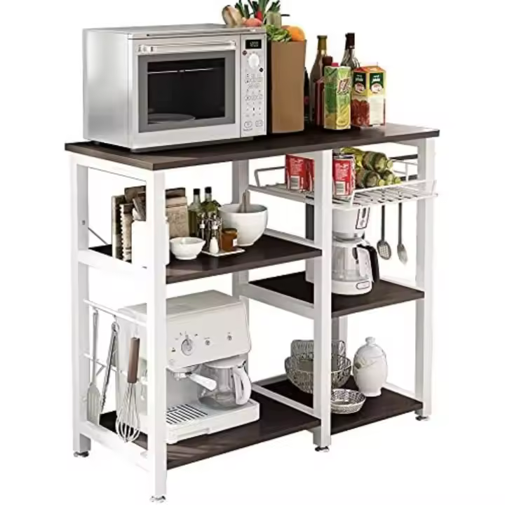 Cocina Mueble para Almacenamiento de Cocina Estantes de Cocina con Ganchos para Almacenamento Estante de Horno de Microondas,Estanterías de Cocina con 3+3 estantes Blanco - 1
