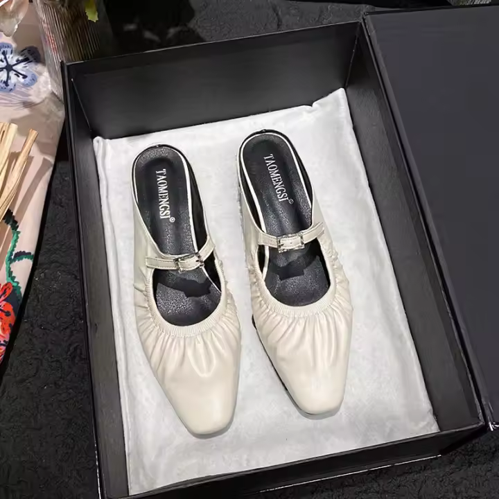 Cabeza de bolsa francesa, un pedal, hebilla de tacón grueso Mary Jane, media resistencia de un solo zapato Muller. - 1