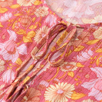 OUWU- Blusa Holgada De Manga Corta Con Estampado Floral Para Mujer, Top Con Dobladillo Y Volantes, Lazo Frontal Abierto, Verano - details 6