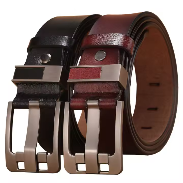Cinturón de piel de vaca auténtica para hombre, cinturón vintage de piel de vaca con hebilla, 100, 110, 120, 130, 140, 150, 160, 170cm - 1