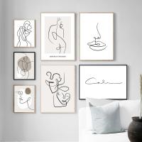 Cuadro de Lienzo Abstracto en Blanco y Negro con Líneas Minimalistas Impresión Nórdica Póster de Mujer Arte de Pared Moderno para Sala de Estar Decoración de Iluminación y Arte - details 0