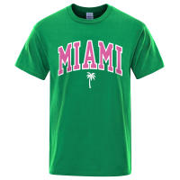 Camiseta holgada informal con letras para hombre, ropa de algodón con estampado de dibujos animados, cuello redondo, Miami Seaside City - details 13