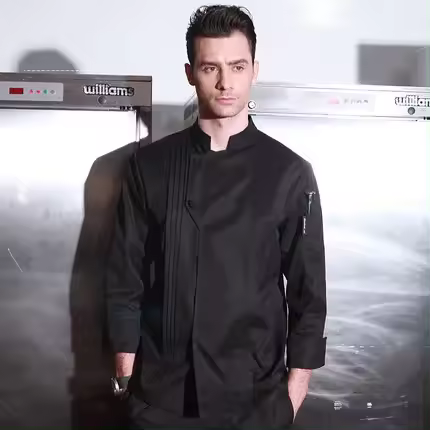 Uniforme de cocina de restaurante de invierno de alta calidad, uniforme de cocinero grueso y lavable, chaqueta de chef blanca de manga larga - 1