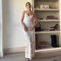 Vestido largo de punto con flores en 3d para mujer, ropa elegante con escote en V, sin mangas, Espalda descubierta, para fiesta - details 3