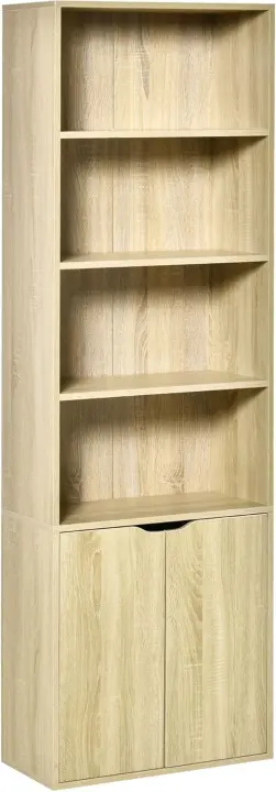 Estantería Librería Armario de Libros con 4 Compartimentos Abiertos y 2 Puertas para Salón Estudio Oficina Carga 80 kg 59x29x180 cm Blanco - 1